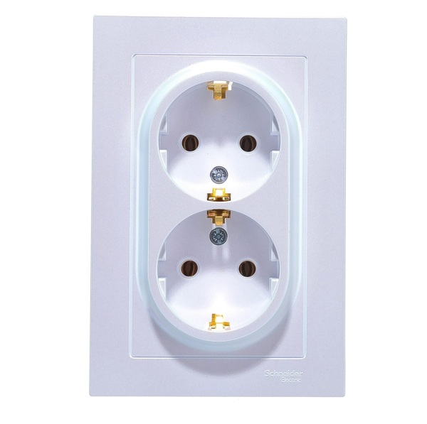 розетка штепсельная (жемчуг, 2 поста, с/з, с рамкой) schneider electric atlasdesign, atn000424