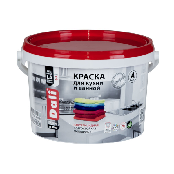 Фото Краска dali для кухни и ванной белая база а 2,5л