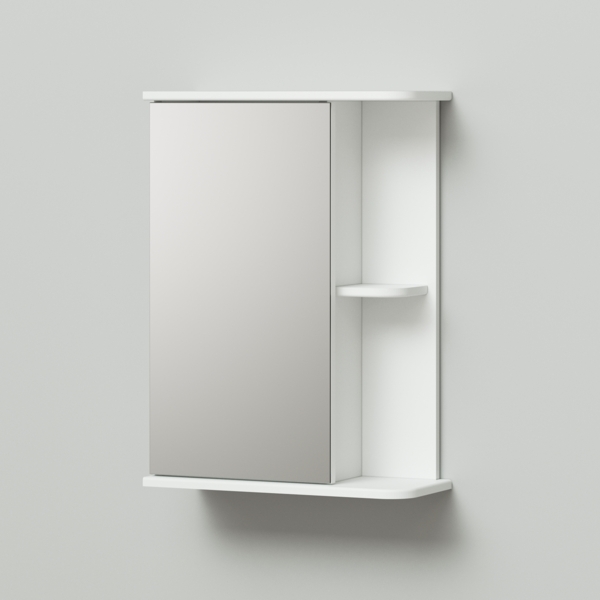 Фото Шкаф зеркало итана  уют 50 510х200х700 левый с полкой белый глянец