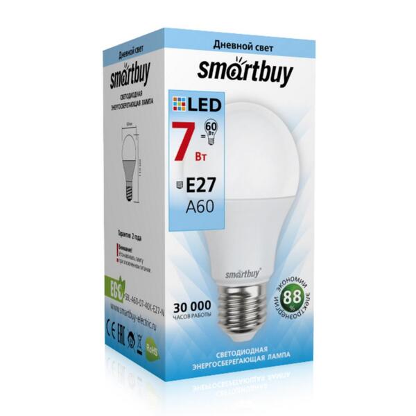 

лампа светодиодная smartbuy smartbuy sbl-a60-07-40k-e27-n е27 груша 7вт 40к