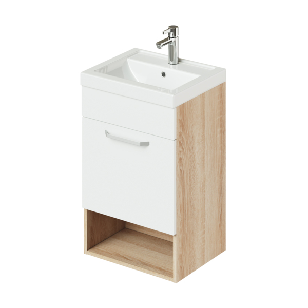 Фото Тумба с раковиной подвесная ika лайт 500х400х750 (дуб сонома+белый)