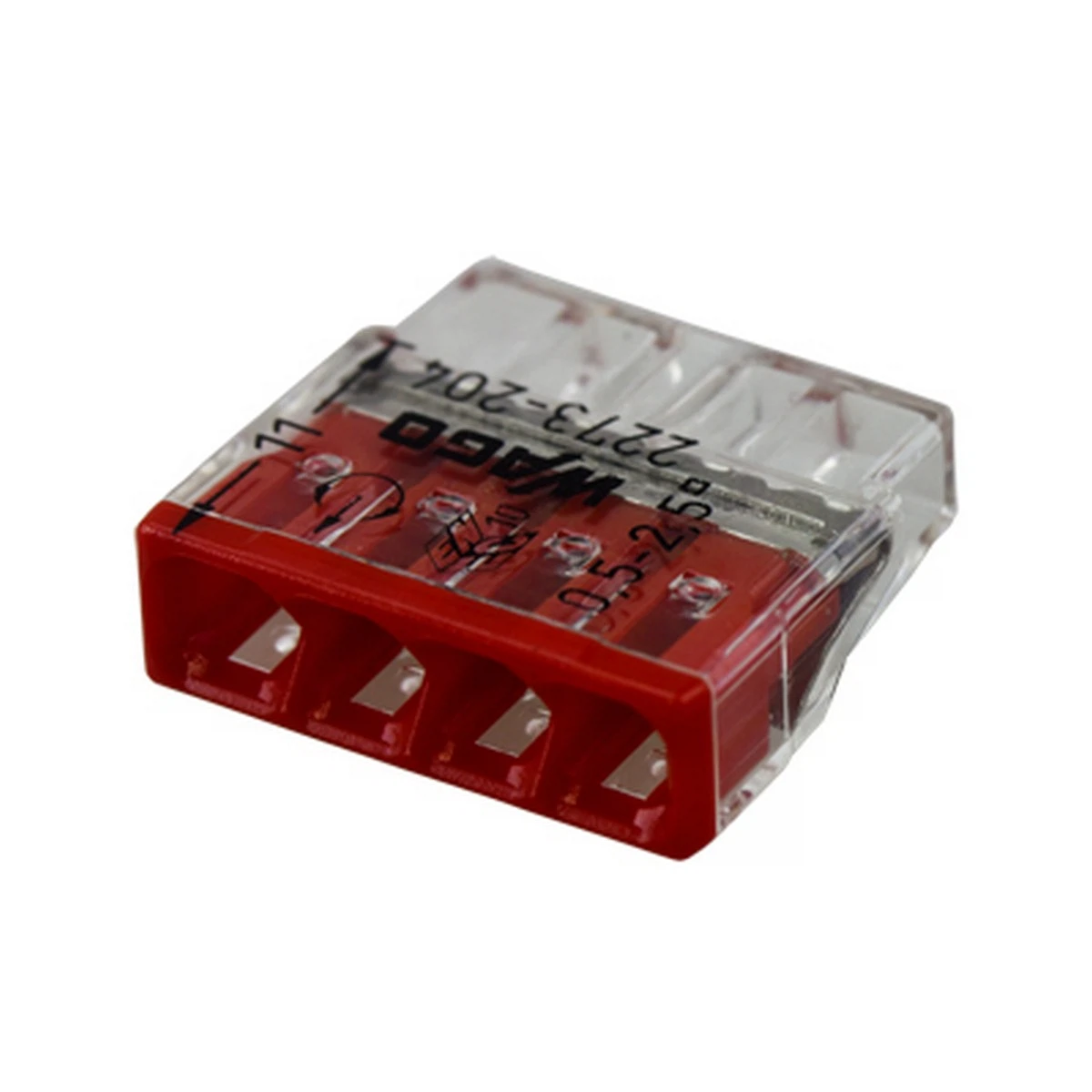 Изображение товара Клемма соединительная 4-х проводная WAGO 2273-204 (r), 20 шт, до 2,5 мм2, 24А