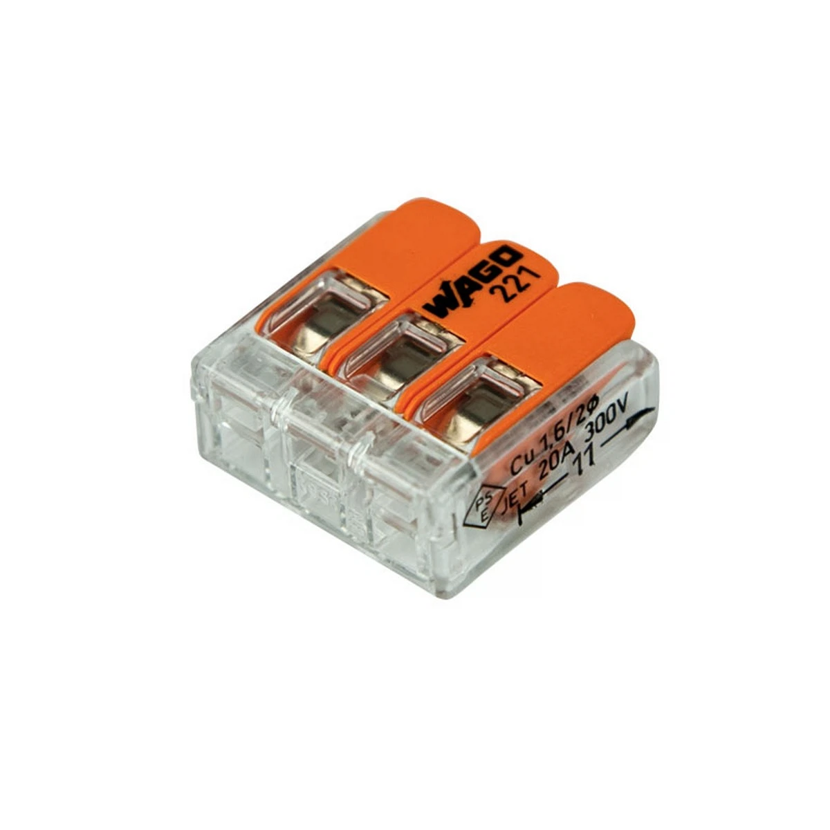 Изображение товара Клемма соединительная 3-х проводная многоразовая (5шт) компактная, до 4,0мм2, 32А, WAGO 221-413 (r)