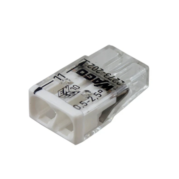 

клемма соединительная 2-х проводная одноразовая (6шт), до 2,5мм2, 24а, wago 2273-202 (r)