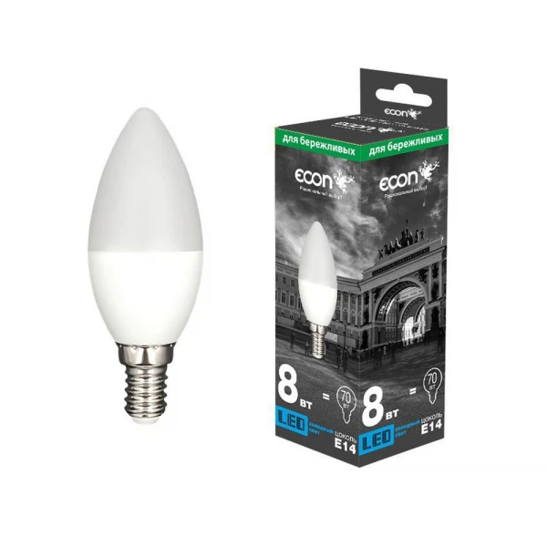 

лампа светодиодная econ led b35 e14 8вт 4200k es