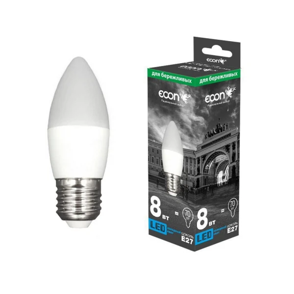 

лампа светодиодная econ led b35 e27 8вт 4200k es