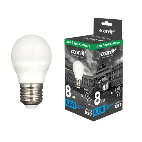 

лампа светодиодная econ led p45 e27 8w 4200k es