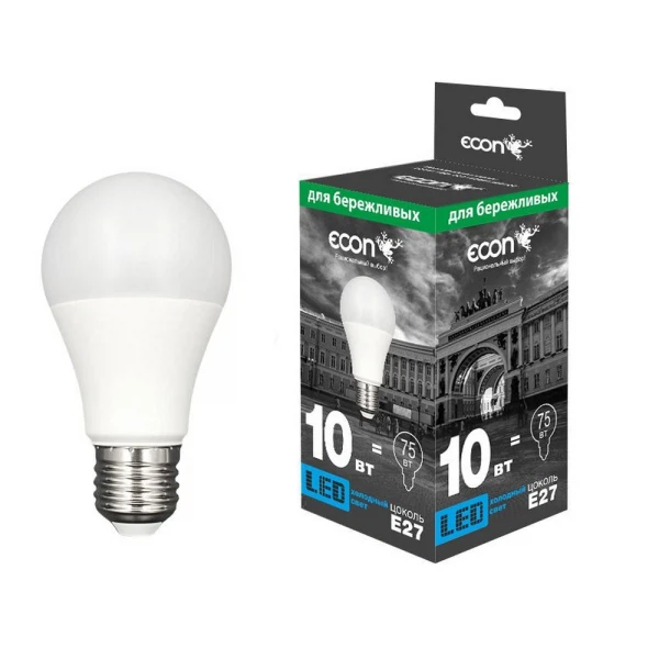 

лампа светодиодная econ led a 10вт e27 4200k a60 es