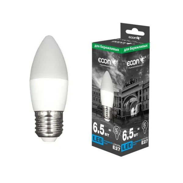 

лампа светодиодная econ led cn 6,5вт e27 4200k b35 es