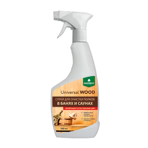 

cпрей для очистки полков в банях и саунах prosept universal wood 500мл