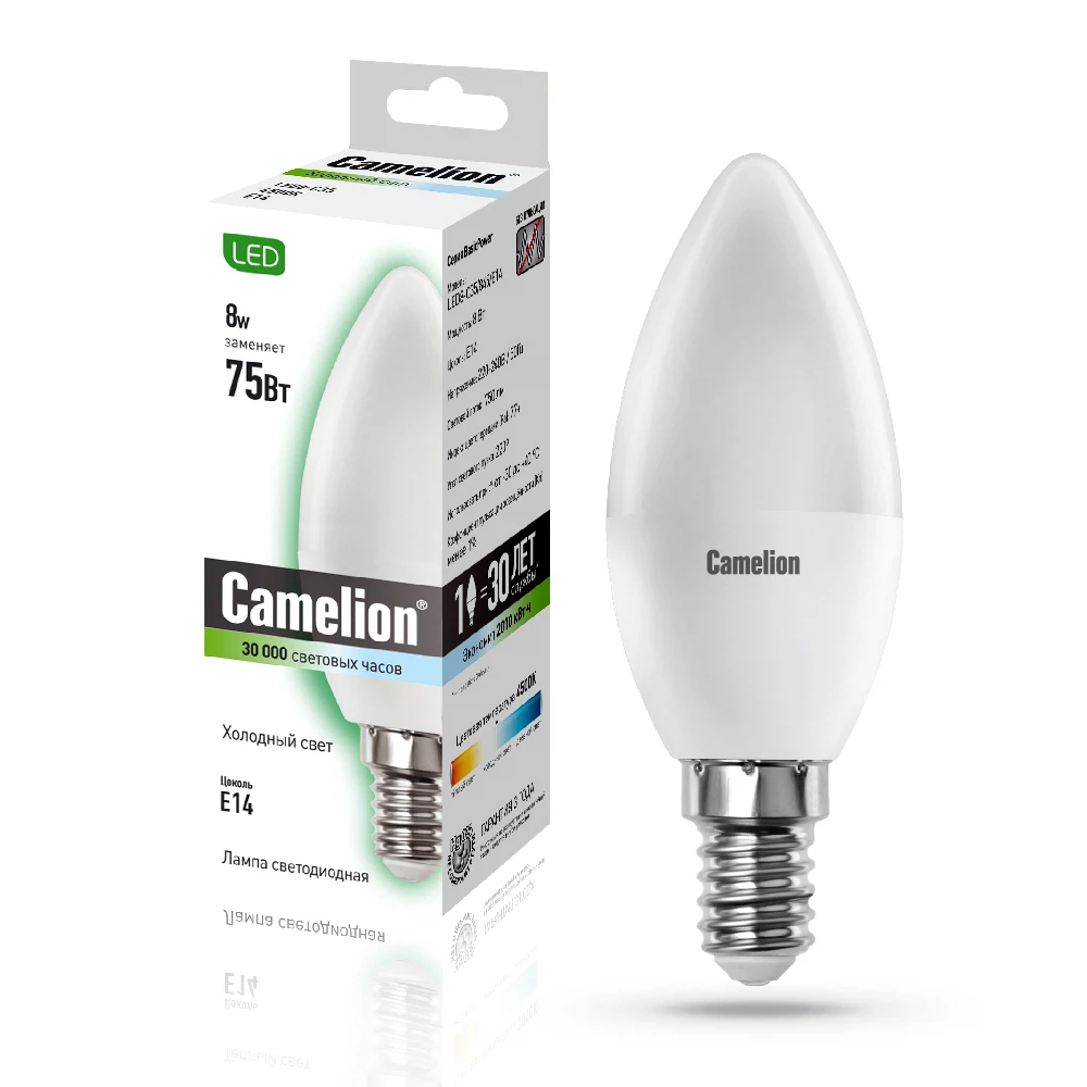 Изображение товара Лампа светодиодная Camelion E14 LED8-C35/830 8Вт 3000K