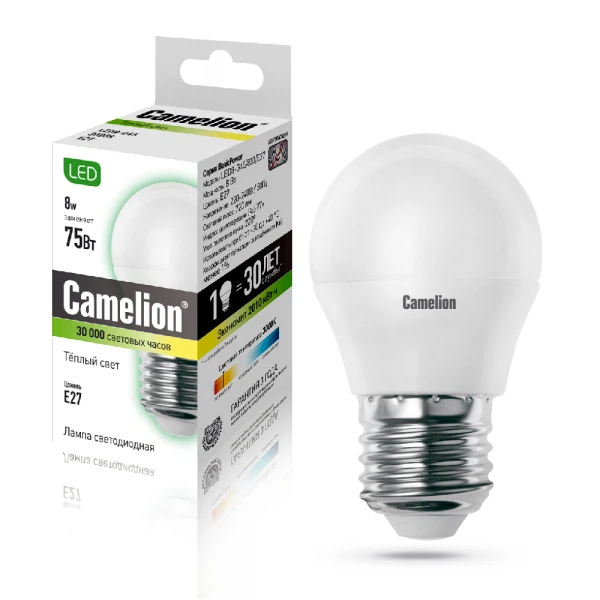 

лампа светодиодная camelion e27 led8-g45/845 8вт 4500k
