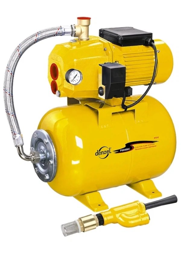 

насосная станция эжекторная psd800c 800 вт, 2400 л/ч, ресивер 24 л, всасывание 20 м denzel