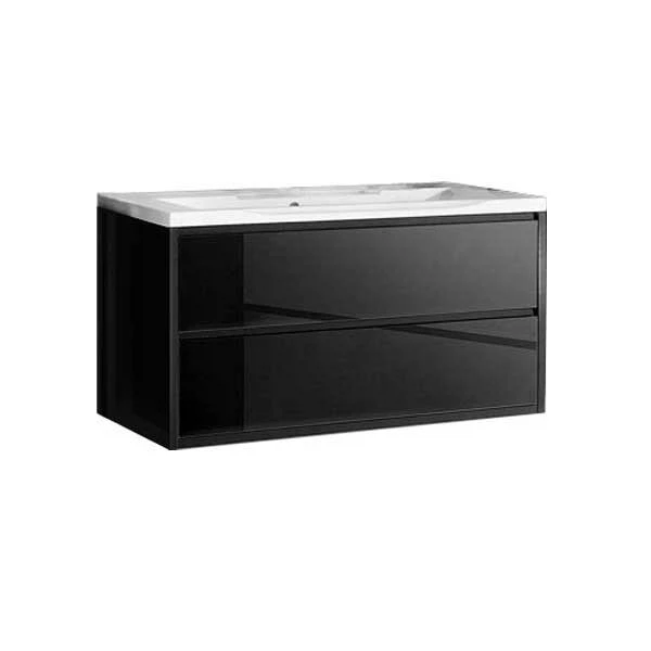 Фото Тумба под раковину акватон римини 100 чёрный глянец 1a134501rn950