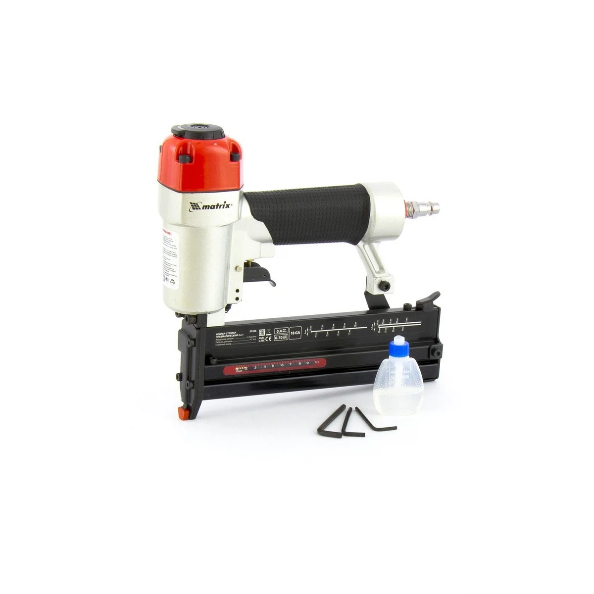 Изображение товара Пневматический нейлер-степлер 2 в 1 MATRIX 57426 гвозди и скобы комплект