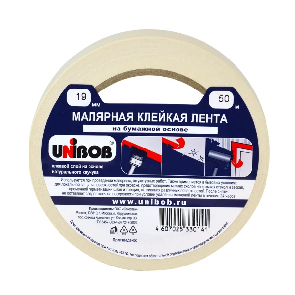 Лента малярная клейкая unibob 19мм*50м Союзпак
