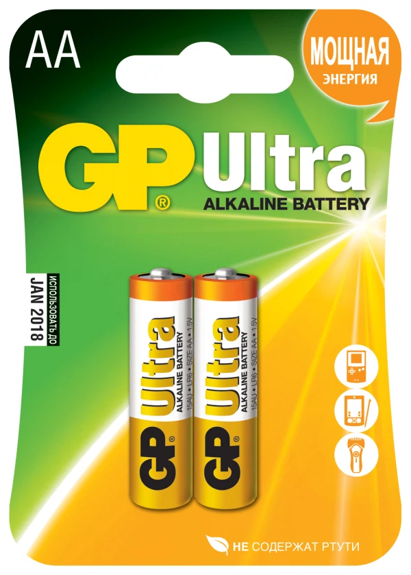 

батарейка (аа, алкалиновая, 2шт) gp ultra alkaline gp 15au-cr2 ultra 40/160