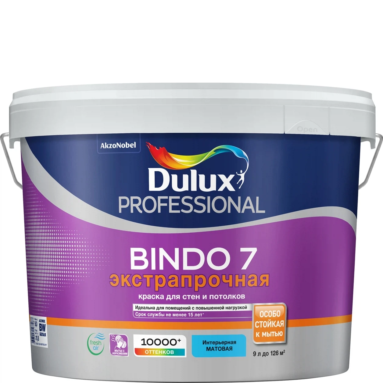 Изображение товара Краска Dulux BINDO 7 матовая для стен и потолков 9 л белая
