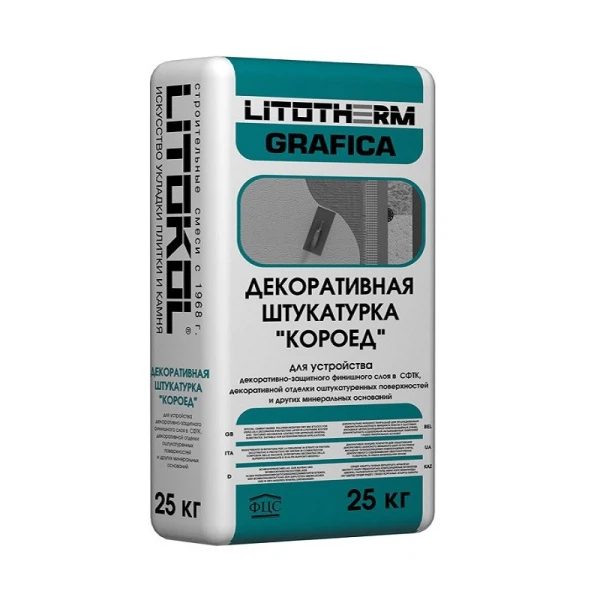 штукатурка декоративная litokol litotherm короед, 25 кг