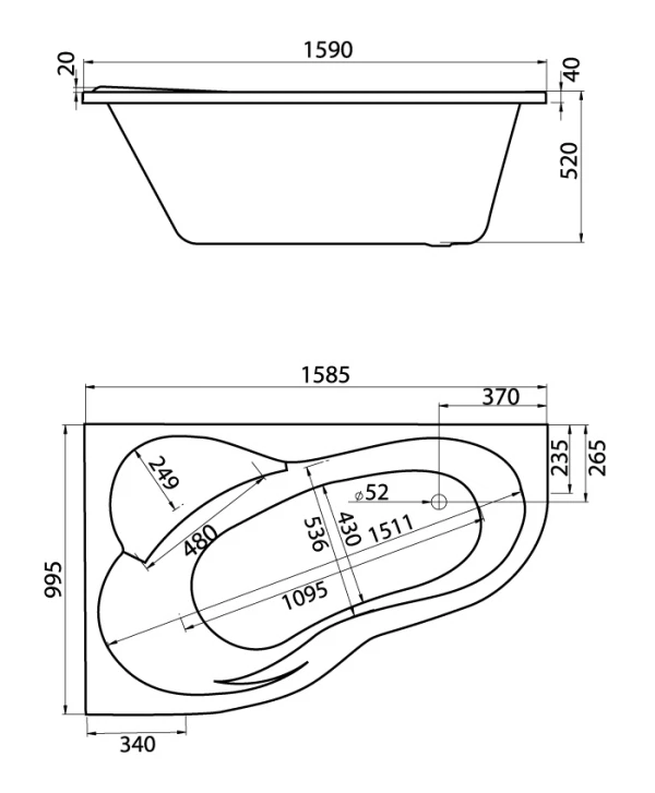 Фото Ванна акриловая асимметричная ибица xl 160х100 левосторонняя, белая