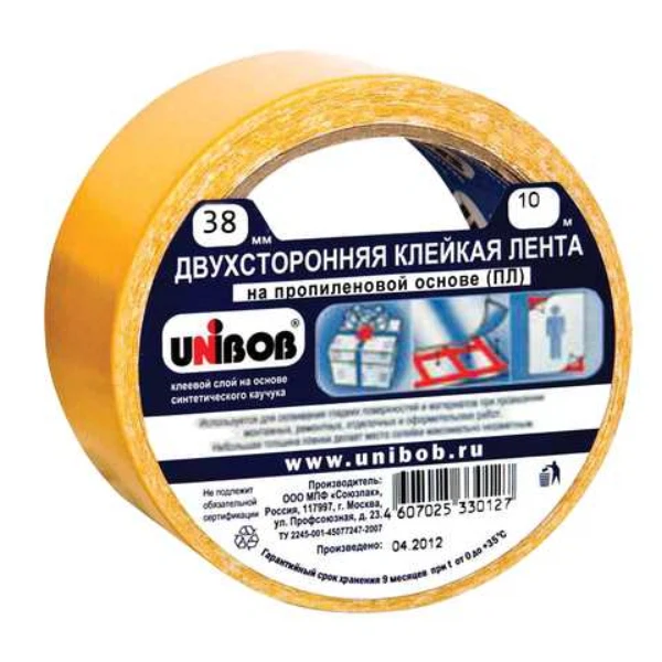 

лента двухсторонняя пленочная 38мм*10м unibob 38566