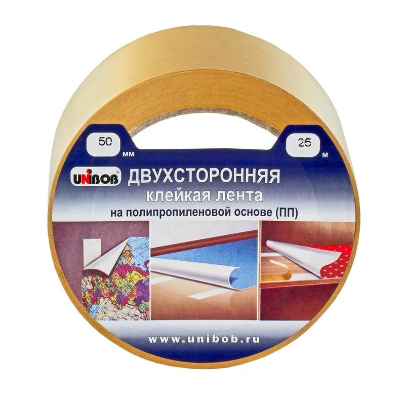 Изображение товара Двухсторонняя пленочная лента UNIBOB 50ммх25м надежное крепление