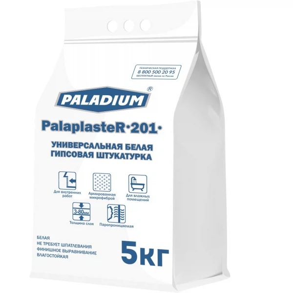 

штукатурка гипсовая белая paladium palaplaster-201, 5 кг, Белый