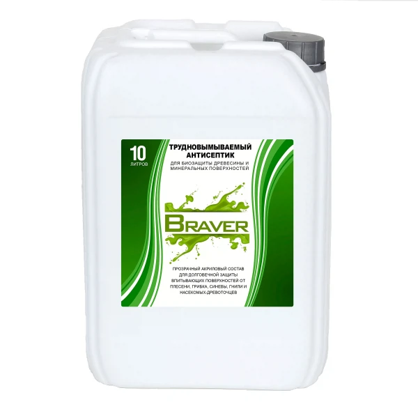 

антисептик трудновымываемый для древесины braver 10л.