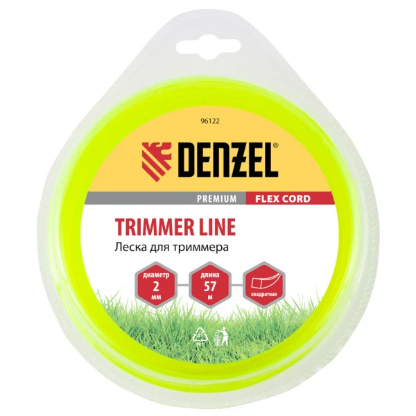 

леска для триммера 2,0 (57м) квадрат flex cord, denzel 96122