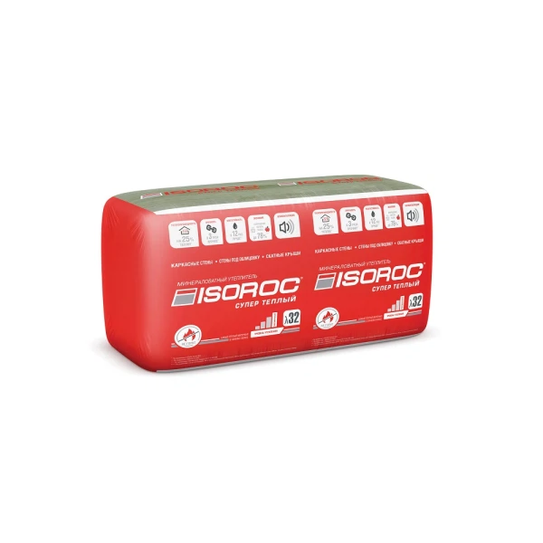 

теплоизоляция isoroc супер теплый 1000 х 610 х 50 мм (6,1 м2, 0,305 м3, 10шт)