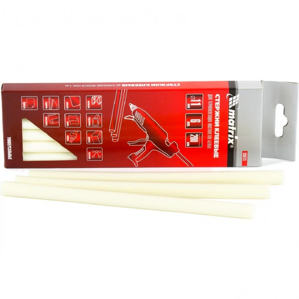 Изображение товара Термоклей 11мм 20см Matrix 6 шт белый - быстрое склеивание и надежность