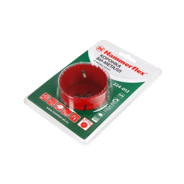 Коронка биметаллическая 65мм, глуб. 38мм, 1/2