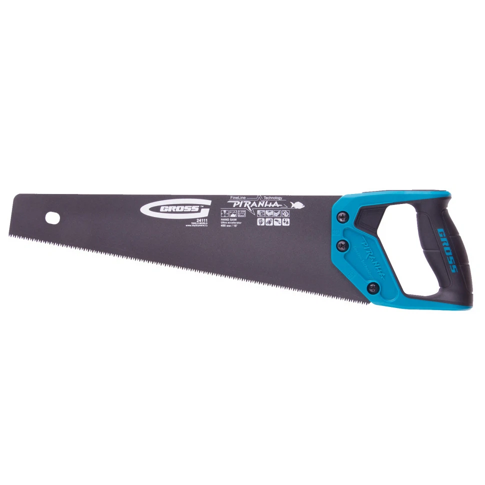 Изображение товара Ножовка по дереву 400мм зак.зуб, двухком.ручка, тефлон.покр., Gross 24111
