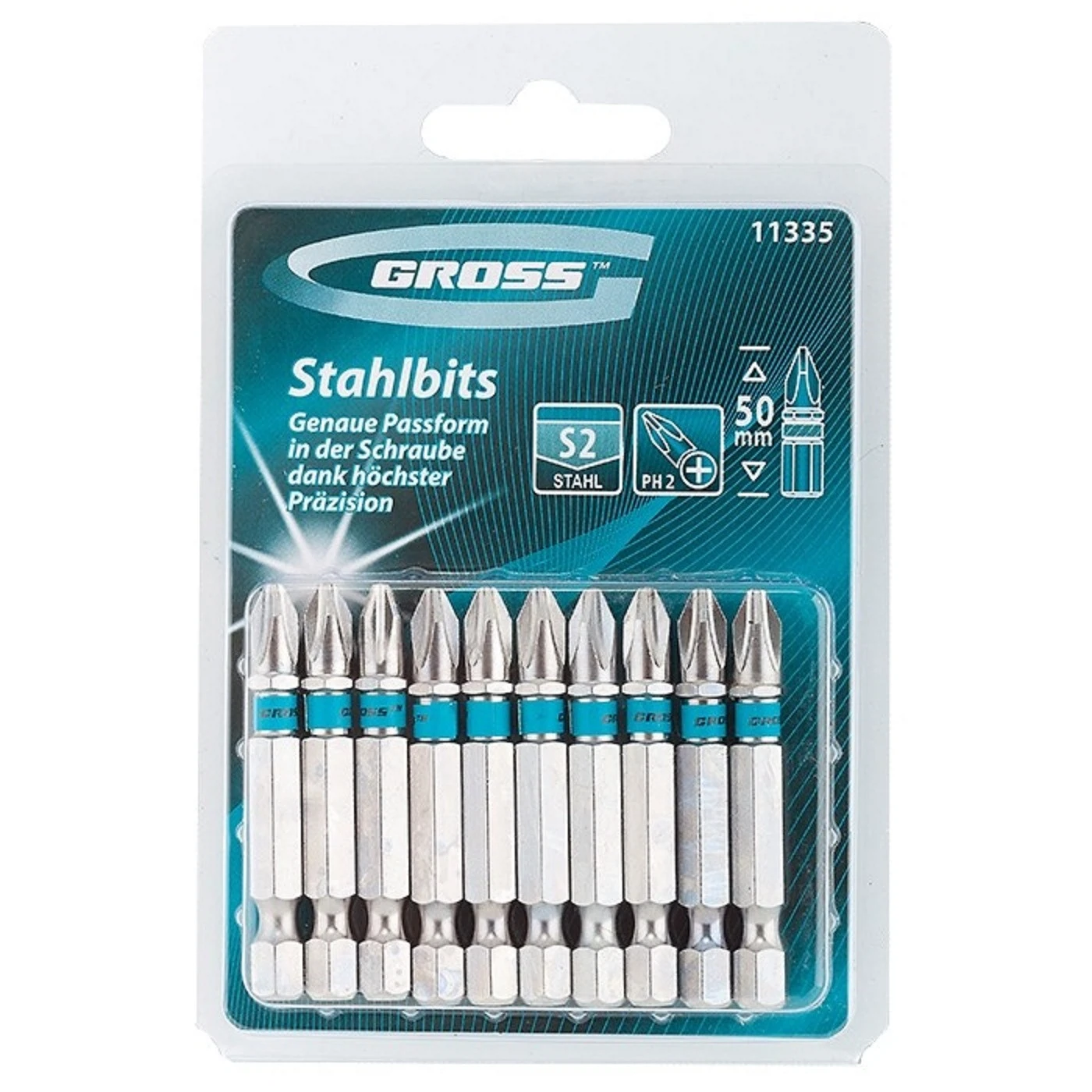 Изображение товара Набор бит Ph2 50 мм Gross 10 шт. прочные и универсальные инструменты
