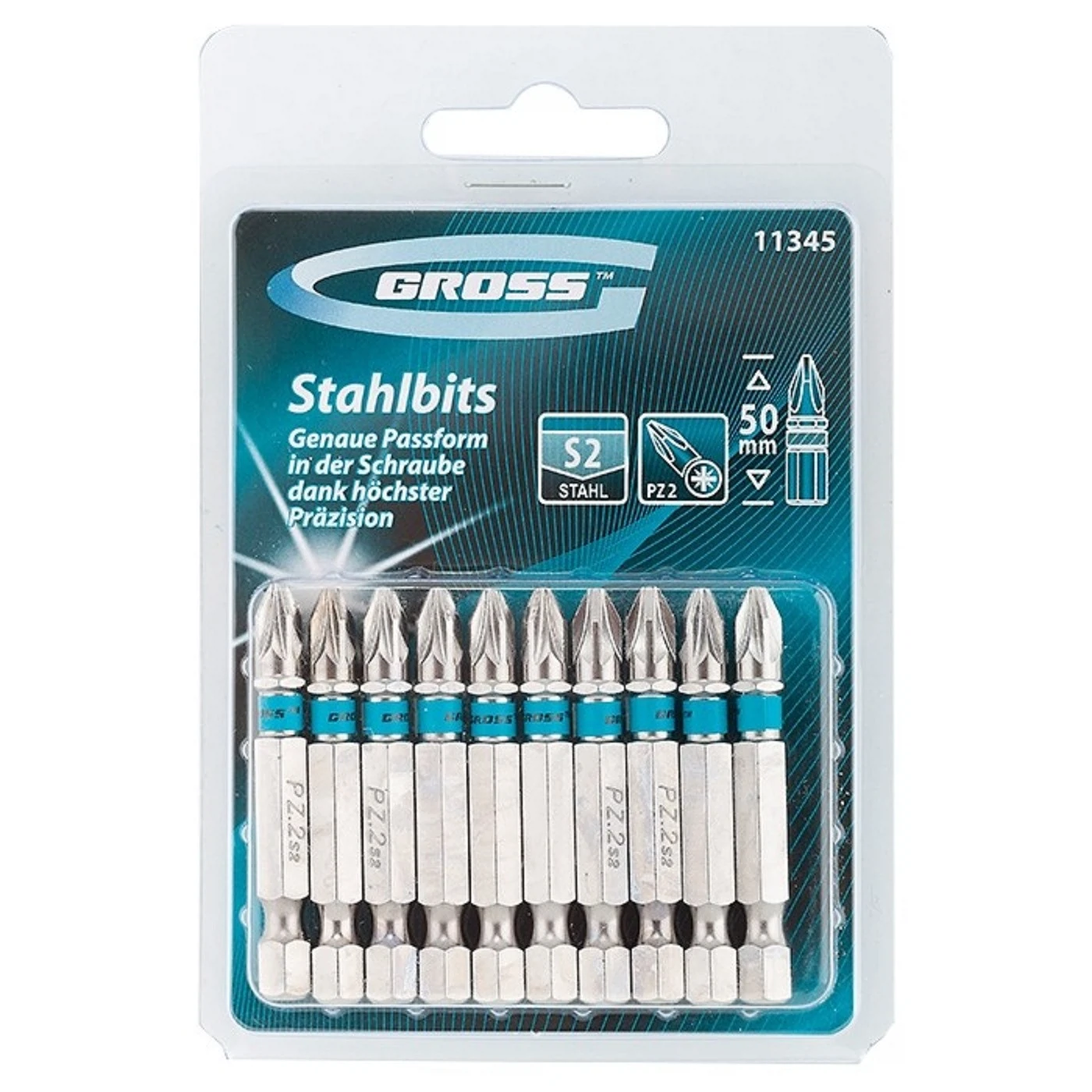 Изображение товара Набор битов Pz2 10 шт 50 мм Gross для электродрелей и шуруповертов