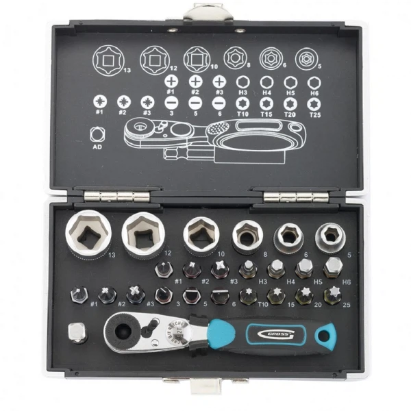 

набор бит 26шт. sl, ph, pz, tr, tt, hex 194мм магнитный адаптер, gross 11361