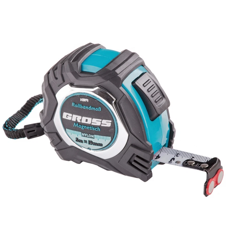 Изображение товара Рулетка Magnetisch 5мх19мм обрезиненный корпус магнитный зацеп автоматическая фиксация Gross 32571