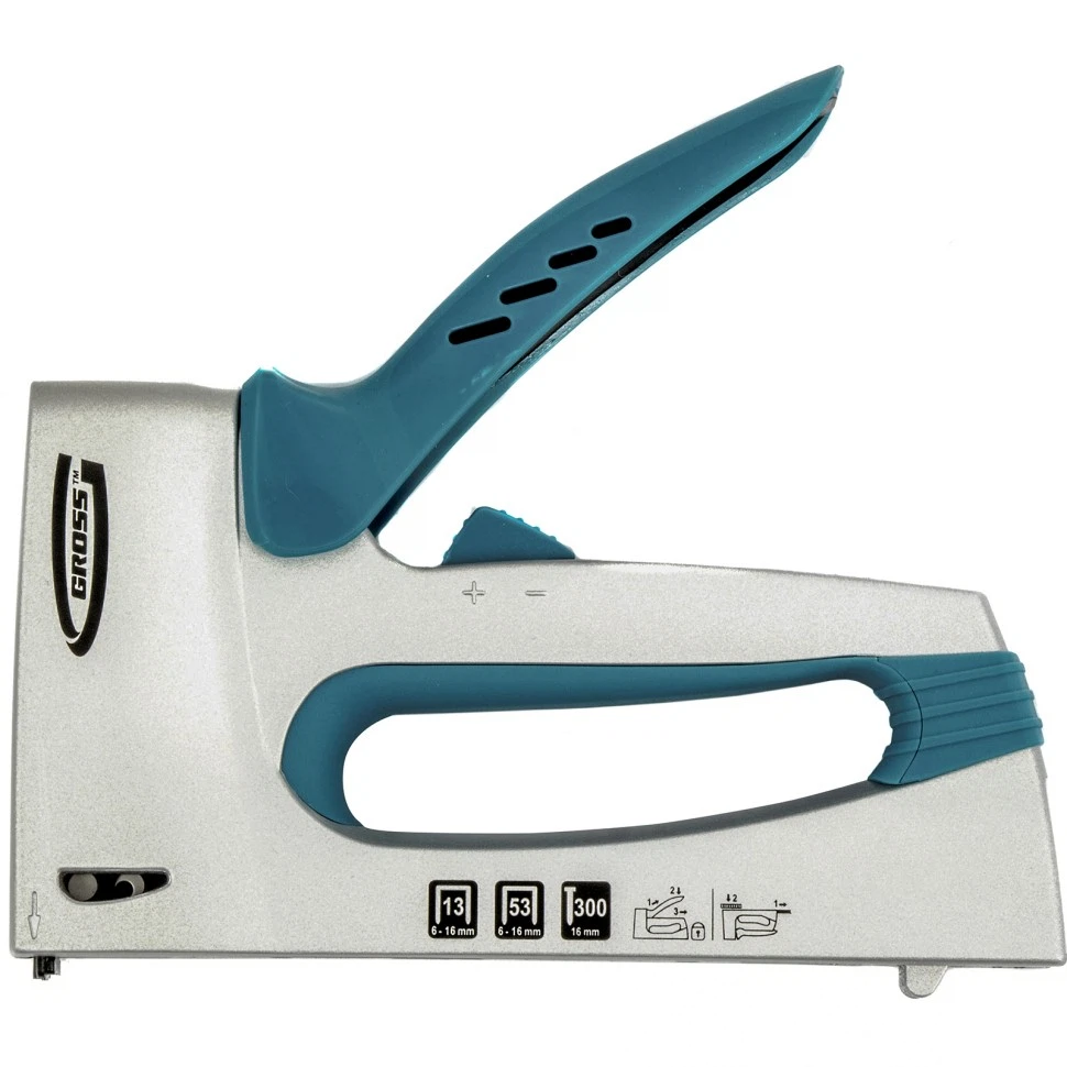 Изображение товара Степлер мебельный алюминиевый корпус регулировка удара тип скобы 13, 53, 300, 6-16мм  Gross 41002