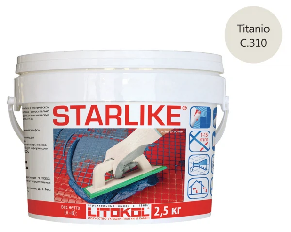 

затирка эпоксидная litokol litochrom starlike, цвет титановый, 2,5 кг, Серый