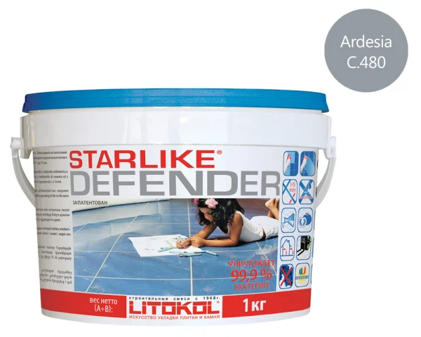 

затирка эпоксидная litokol starlike defender, цвет серебристо-серый, 1 кг