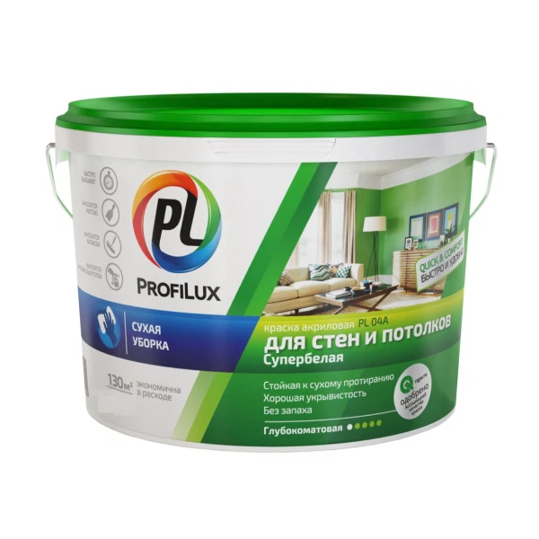 

краска profilux pl-04a акриловая для стен и потолков супербелая 14кг