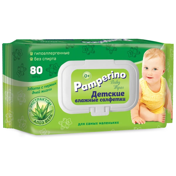 

влажные салфетки pamperino 80шт с пластиковым клапаном