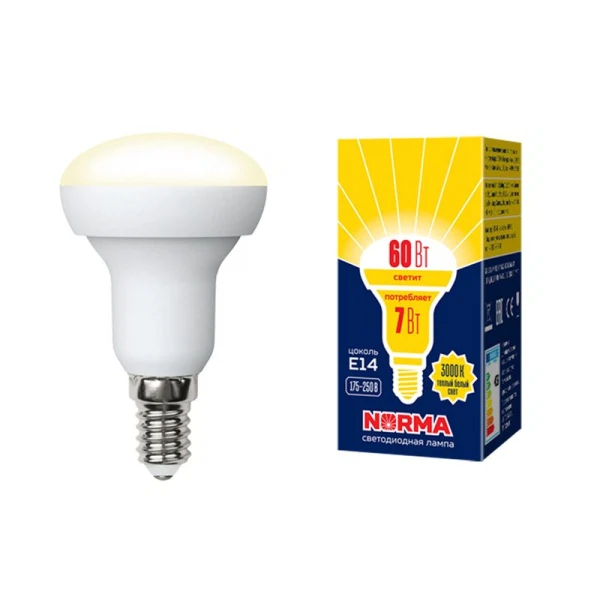 

лампа светодиодная volpe norma led-r50-7w е14 рефлекторная 3000к