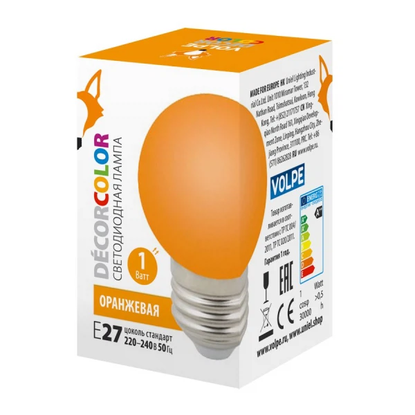 

лампа светодиодная volpe led-g45-1w/fr/с е27 шар, оранжевый