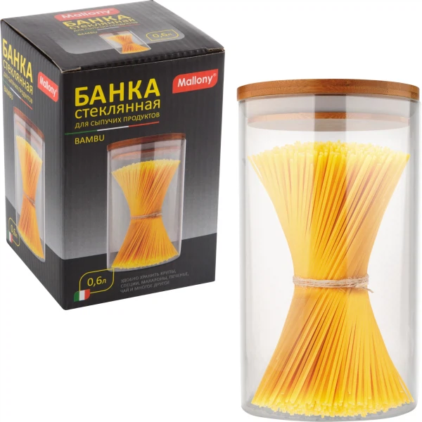 

банка для сыпучих продуктов 0,6л bambu mallony стекло с крышкой 004450