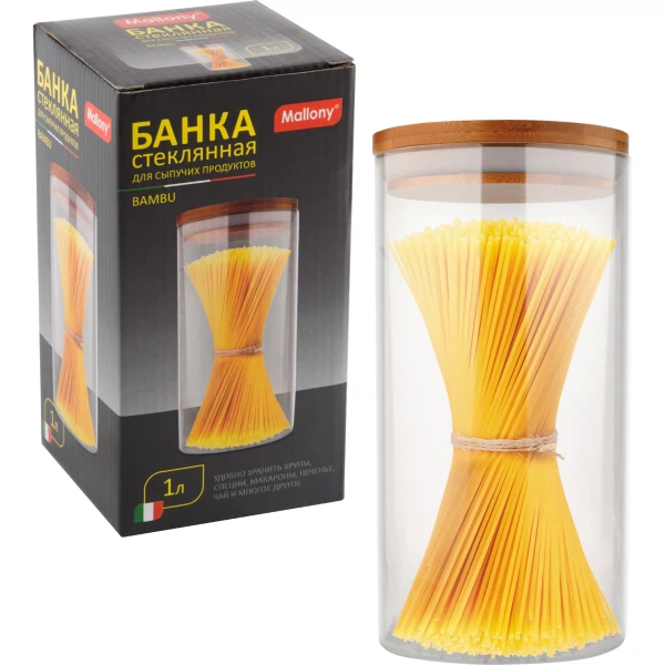 

банка для сыпучих продуктов 1,0л bambu mallony стекло с крышкой 004449