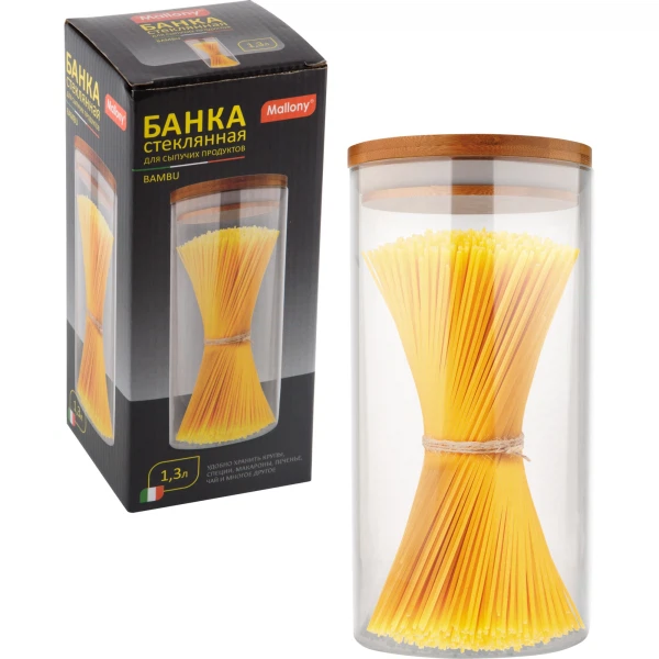

банка для сыпучих продуктов 1,3л bambu mallony стекло с крышкой 004448