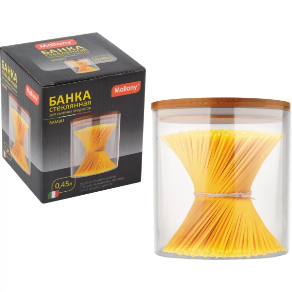 

банка для сыпучих продуктов 0,45л bambu mallony стекло с крышкой 004451