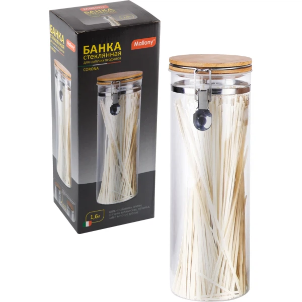 Фото Банка для сыпучих продуктов 1,6л corona mallony стекло с крышкой 004452