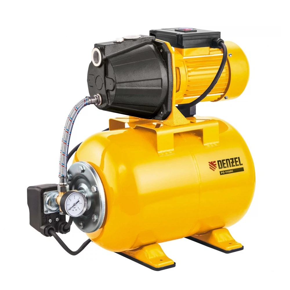 Изображение товара Насосная станция PS1100С, 1100 Вт, 4500 л/ч, ресивер 24 л, подъем 46 м, чугун Denzel